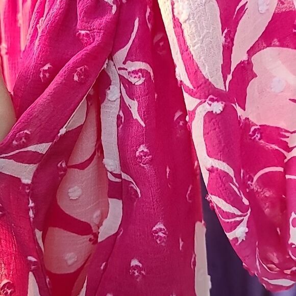 Torrid Pink & White Floral Dress with Clip-dots & Ruffle Bottom, Sz 0, Large, 12 - Picture 10 of 14